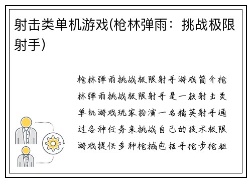 射击类单机游戏(枪林弹雨：挑战极限射手)